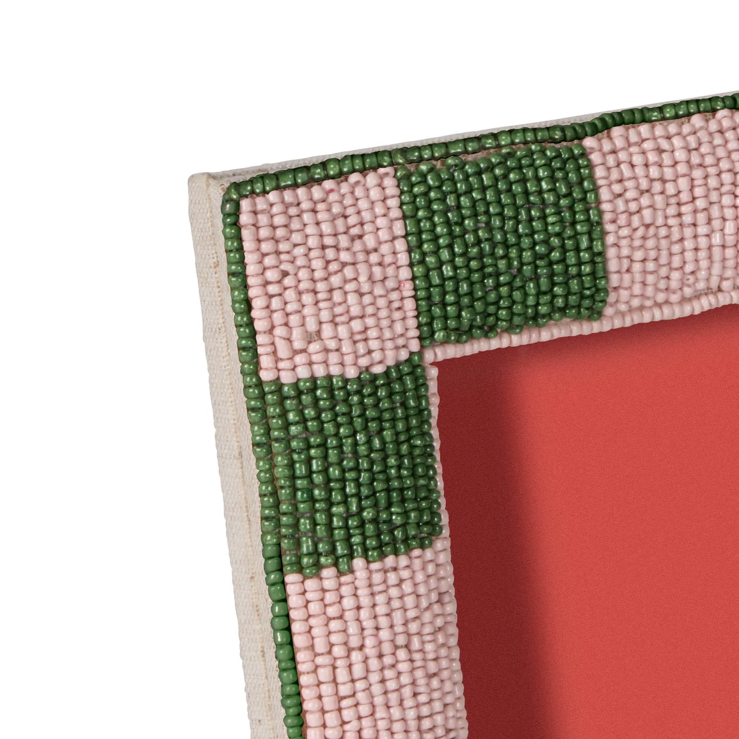 Emporium - Ruby Beaded Check Photo Frame - Pink & Green