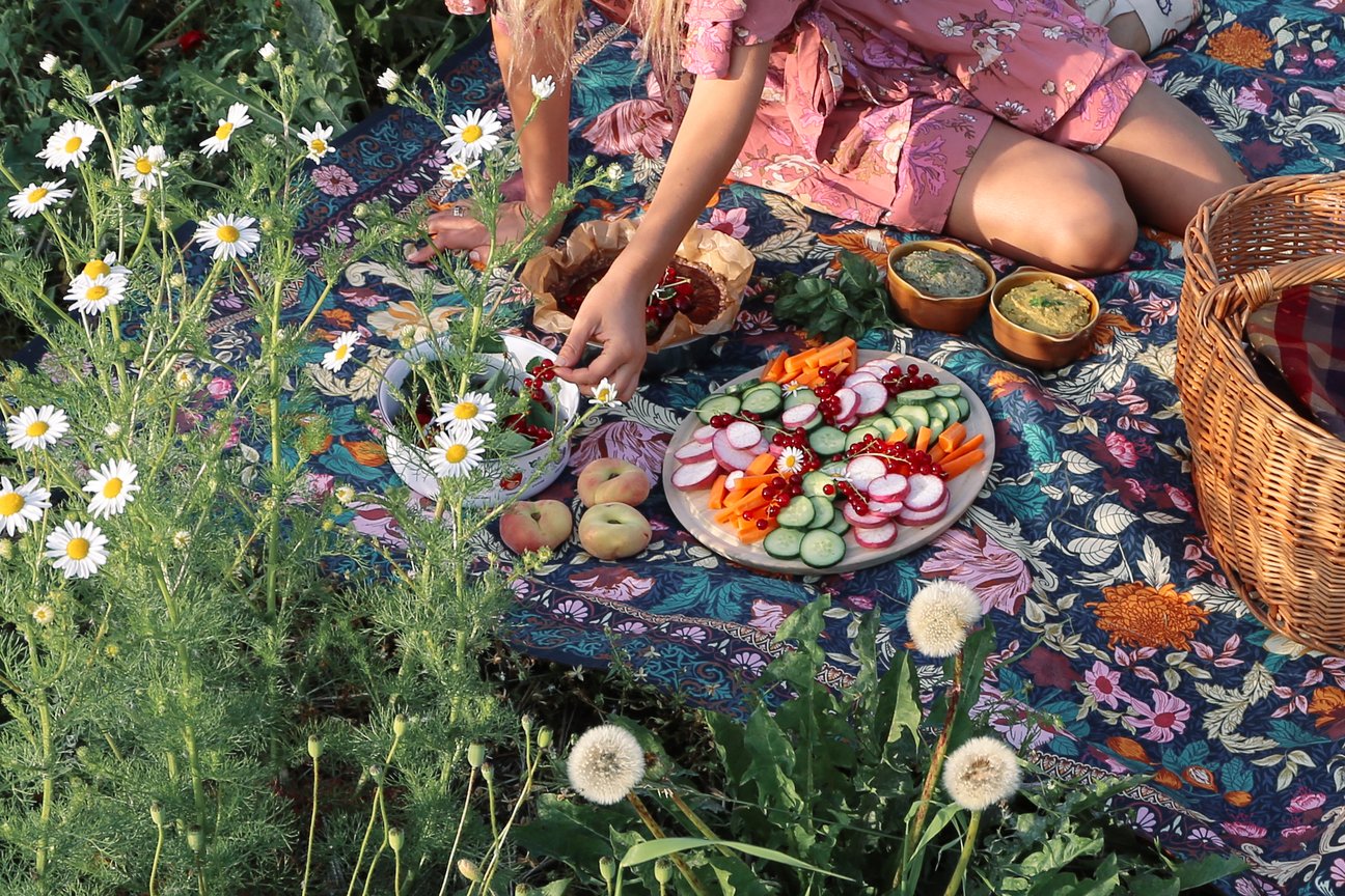 Wandering Folk Picnic Rug - Emerald Forest