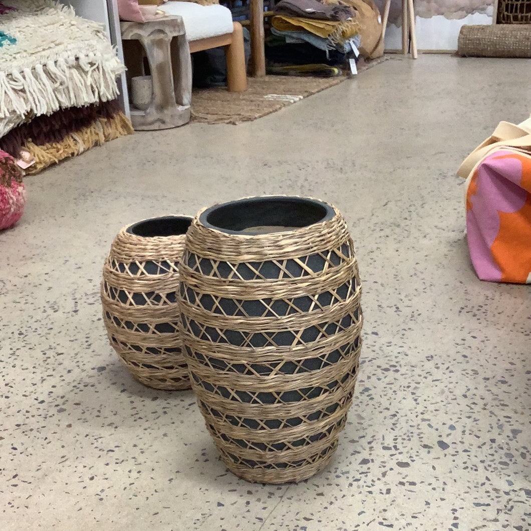 Black + Rattan Vase - Large